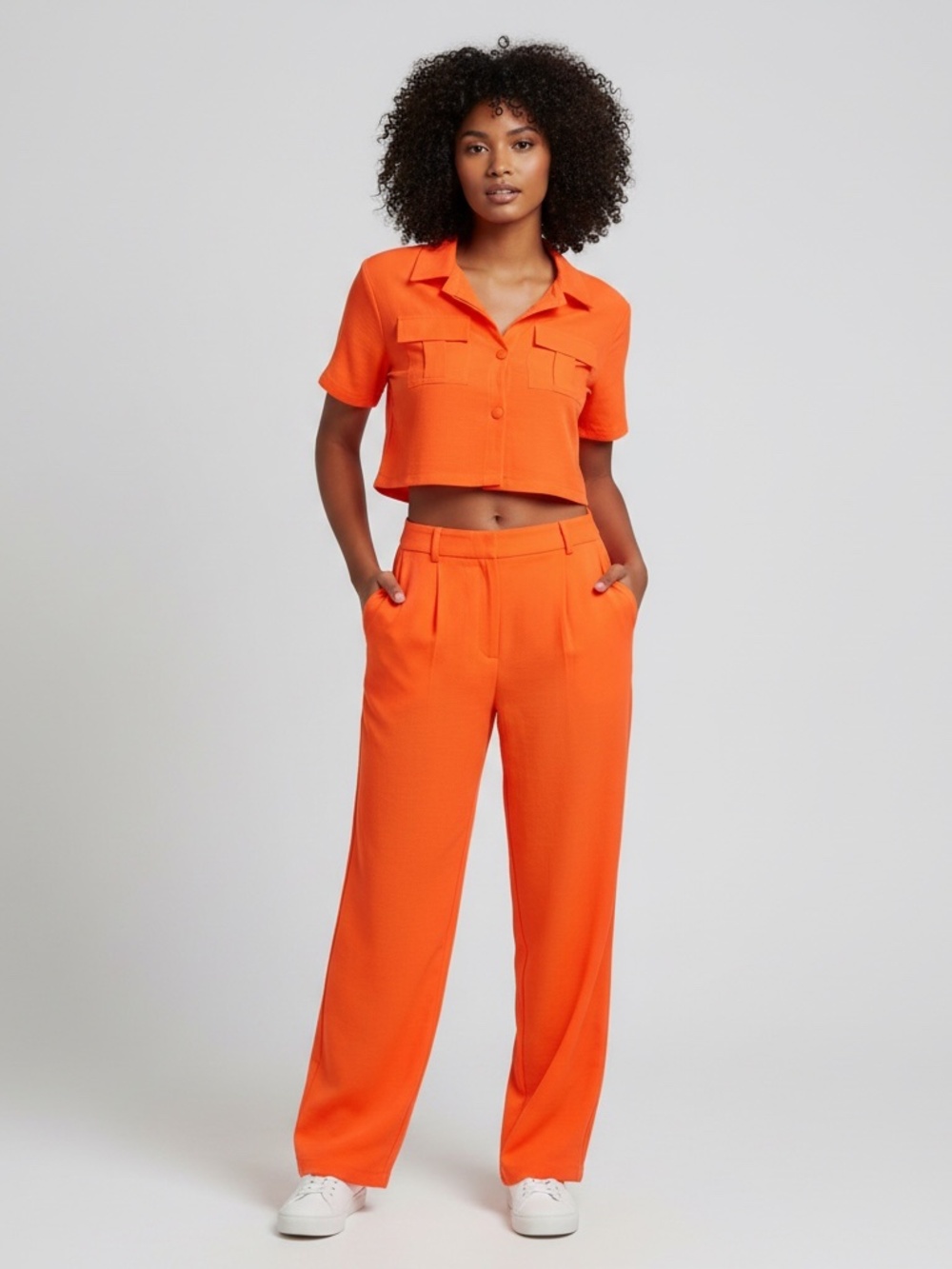 Short Sleeve Utility Crop Top and Wide-Leg Pants Set by TFY Collection